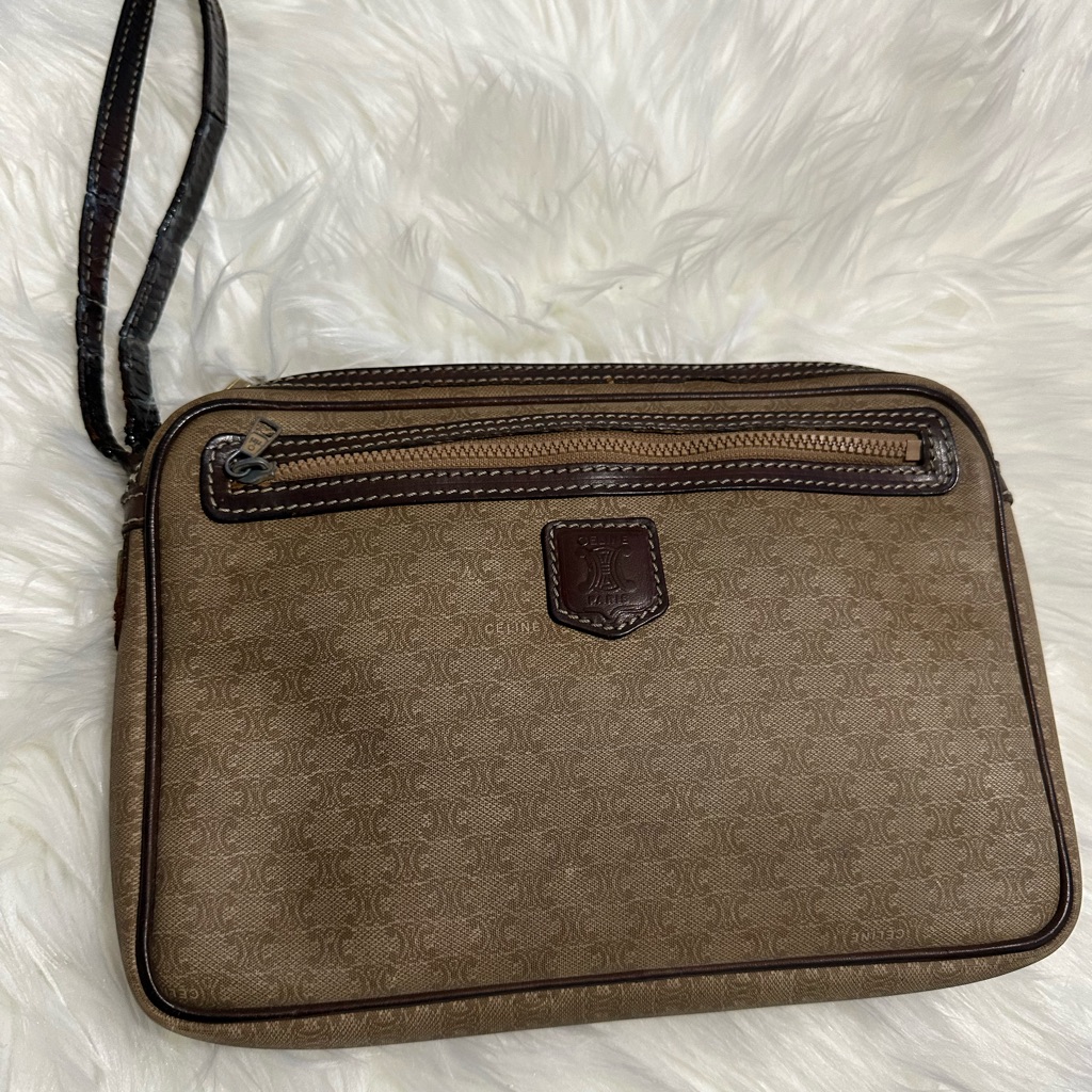 Celine Vintage Brown Wristlet Clutch Bag
